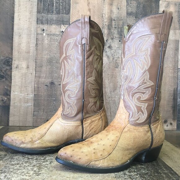Cowtown Vintage Ostrich Western Cowboy Boots Mens 8 EE - Picture 1 of 12
